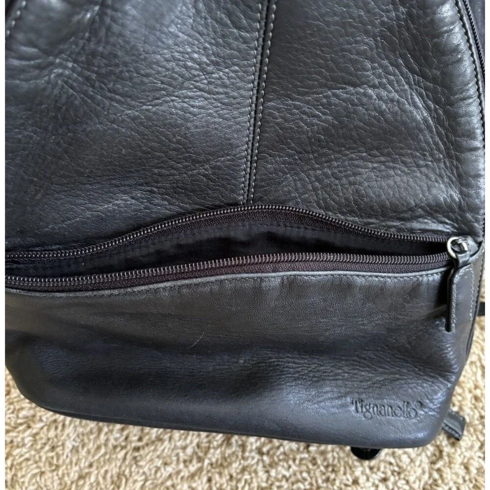 Tignanello Black Soft Leather Zipper Backpack Minimalist Dome Shaped Vintage